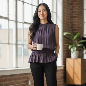 XL Purple Sleeveless Silky Blouse By Calligraphie